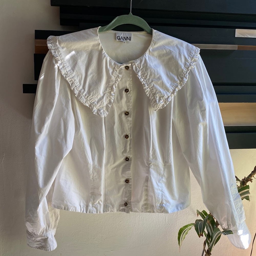 GANNI COLLARED WHITE BUTTON SHIRT